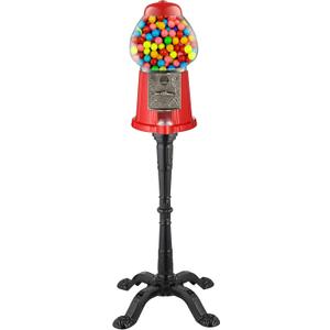 15 Gumball Machine with Stand and Coin Bank - Bubble Gum Machine Candy Dispenser Vending Machine with Glass Globe and Metal Base - Vintage Style Gum Ball Machine by Great Northern Popcorn (Red)