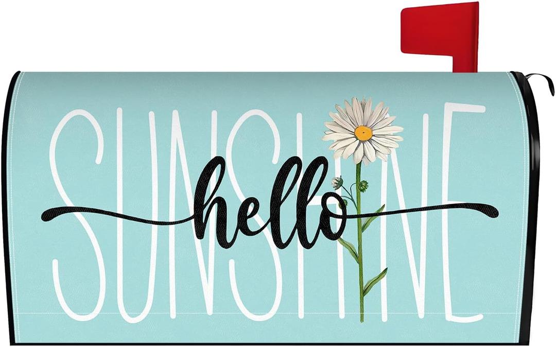 Spring Summer Mailbox Cover 25.5x21 Inch, Hello Sunshine Daisy Post Letter Box Covers, Seasonal Magnetic Waterproof Mail Wraps for Outdoor Yard Garden Oversized Mailbox Decor