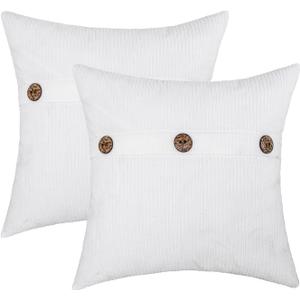 HWY 50 White Chenille Throw Pillow Covers 20x20 Inch with Triple Buttons, Soft Farmhouse Accent Decorative Cushion Cases for Couch Sofa Bed Living Room Pack of 2