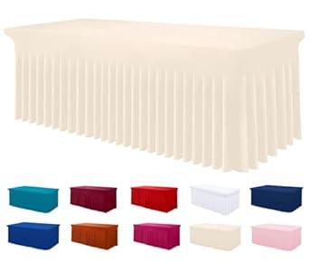 Smiry Spandex Tablecloth, Elastic Fitted Stretch Tablecloth for 4FT Rectangle Tables, Waterproof Washable Table Cover Skirt for Outdoor, Wedding, Banquet & Parties (Beige, 48Lx30Wx30H Inch)