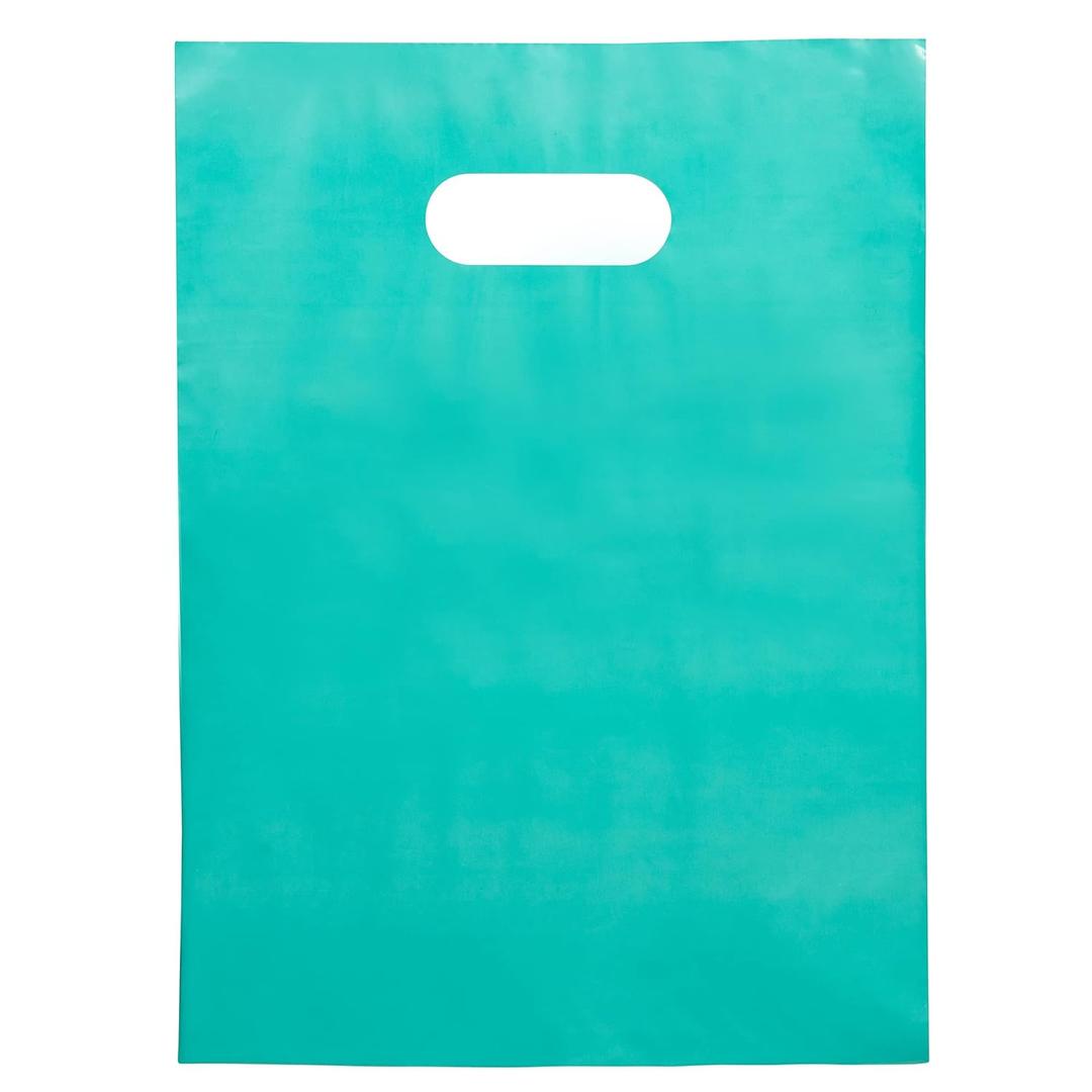 100 Teal Plastic Bags With Handles  12"X15" Glossy 2 Mil Thick Teal Gift Bags For Merchandise And Small Business