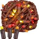 Novelty Lights 50ft 100 LED Yellow/Red/Orange Christmas String Lights, 6" Spacing on Brown Wire, UL Listed IP55 Commercial Grade Xmas Lights for Outdoor/Indoor, Dimmable, Connectable