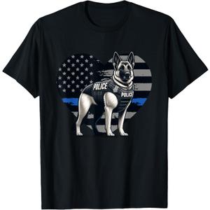 Police K9 Police Dog Police Flag T-Shirt (Small, Black)