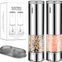 Rechargeable Salt & Pepper Grinder Set - Electric Automatic Grinder, Adjustable Coarseness, LED Light, One-Hand Operation, Stainless Steel & Acrylic, USB Charging, Black (Set of 2)