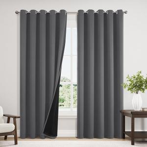 ChrisDowa 100% Blackout Curtains 84 inch Long for Bedroom with Black Liner, Extra Wide 2 Thick Layers Total Blackout Thermal Insulated Grommet Window Curtains 2 Panels Set (Grey, 60 x 84 Inch)