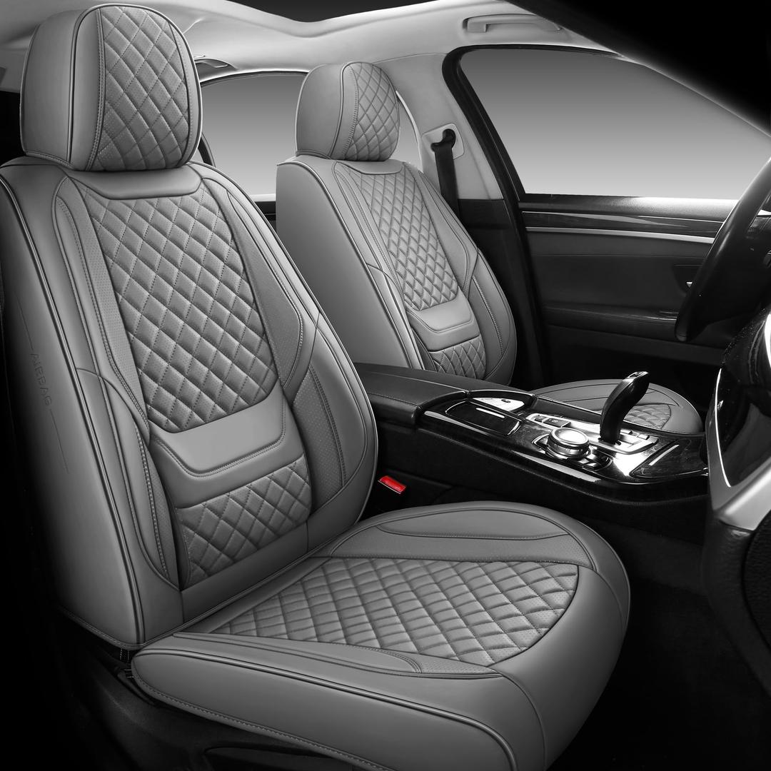 Full Coverage Car Seat Covers Universal Fit for Cars SUVs Pick-up Trucks with Waterproof Leatherette in Automotive Vehicle Interior Accessories (Grey)