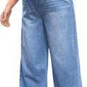 MakeMeChic Women's Maternity Denim Pants Elastic Waist Drawstring Wide Leg Baggy Pregnancy Jeans with Pockets Light Wash Medium