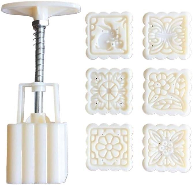 Mooncake Press Molds, Mooncake Mould Press with 6 Stapms,DIY Cookie Press Mid Autumn Festival Decor Cake Cutter Mold,Hand Press Mooncake Press Molds Cookie Stamps Pastry Tool Mooncake Baking Tools