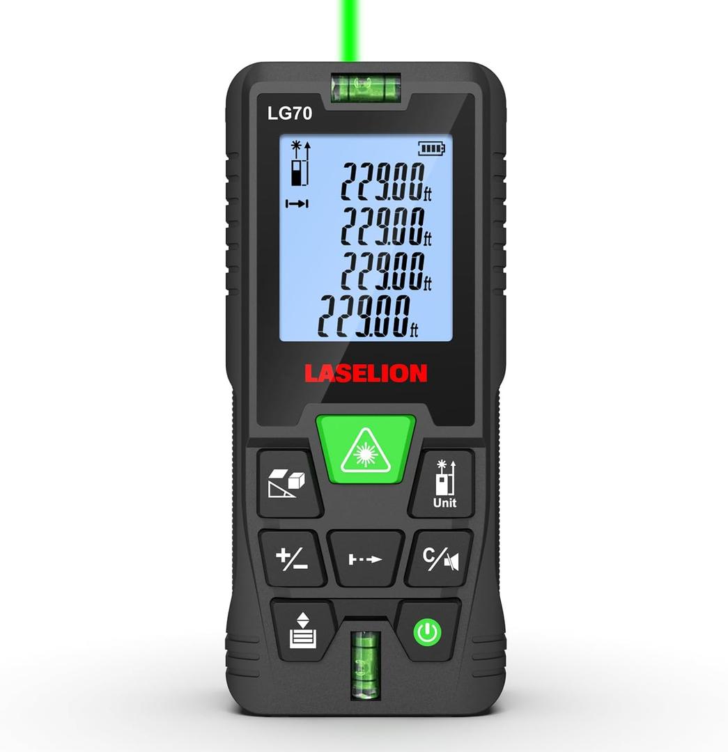Laser Measure Device,LASELION 229ft Digital Laser Tape Measure High Accuracy,Area Measurement,Volume and Pythagoras,LCD Backlit,Laser Distance Measuring Tool/Area/Volume/Pythagorean-LG70