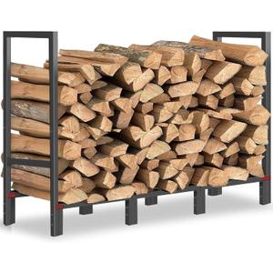 4FT Firewood Rack Indoor Outdoor, Firewood Log Rack Holder with 4 Reinforced Metal Sheets for Fireplace Wood Storage, Heavy Duty Metal Pile Log Stand Stacker Holder for Patio Outdoor