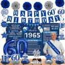 Crenics 60th Birthday Decorations for Men or Women - Back in 1965 Birthday Backdrop, 60th Birthday Banner, Swirls, Honeycomb, Sash, Cake Topper and Balloons for 60 Birthday Party Supplies