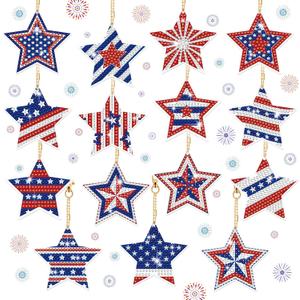 BBTO 15 Pcs 4th of July Star Diamond Art Keychains Patriotic Star Ornaments 250th Anniversary Memorial Day Painting Keychains Red White Blue Independence Day Diamond Art Kits for Kids Adults Crafts (Multi Color)