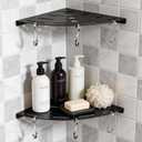 Shower Corner Shelf 304 Stainless Steel Shower Caddy 2 Tier Shower Organizer Niche with Extra 6 Hangers Shelves 40 lbs Large Capacity Shower Shelf for Inside Anti-Rust Drilling Installation(Black)