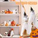 Chunful 3 Set Halloween Home Decor Indoor Primitive Halloween Ghost on Wooden Stand with Witch Hat Broom Spooky Ghost Fall Decor for Office Table Centerpieces Shelves Mantels Party Supplies