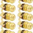 Probrico 10 Pack Privacy Door Knobs Lock Interior Bedroom Bathroom Door Handle Polished Brass Round Ball Keyless Lockset
