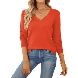 QUALFORT Women's Sweater 100% Cotton Soft Knit Pullover Tops (Large)