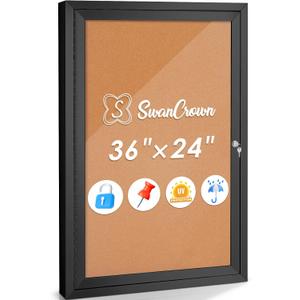 SWANCROWN Outdoor Bulletin Board 36x24in, Enclosed Bulletin Board with Locking Door Wall Display Case for Office School Commerce, Cork, Black Aluminum Frame SWANCROWN Outdoor Bulletin Board 36x24in, Enclosed Bulletin Board with Locking Door Wall Display Case for Office School Commerce, Cork, Black Aluminum Frame