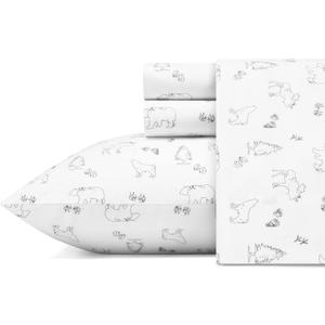 Eddie Bauer - Twin Sheet Set, Cotton Percale Bed Sheets, Crisp & Cool Bed Sheets, Ideal Dorm Essentials (Animal Tracks White, Twin)