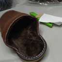 Genuine Leather Slippers for Women Men, Fuzzy Bedroom House Slippers (Brown, L)