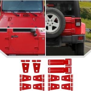 JeCar 12PCS Full Set Red Door Hinge Cover Trim Kit for 2007-2018 Jeep Wrangler JK JKU Door Hinge Covers & Hood Hinge Covers & Tailgate Hinge Covers