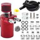 Universal Polish Baffled Reservoir Oil Catch Can Kit with Breather Filter Aluminum Red