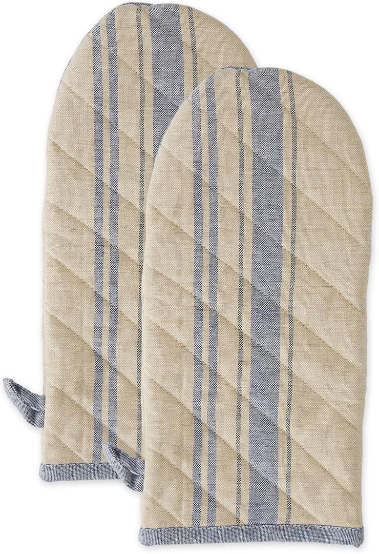 DII French Stripe, Kitchen Collection, Oven Mitts, Nautical Blue, 2 Count