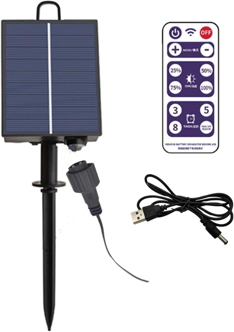ZPSHYD Solar Battery Box for LED String Lights, Outdoor String Lights Control Panel with DC Charging 8 Remote Control Modes Pack Powered Lithium Panel Light w/Remote Control (3V)