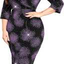 ZOMVA Plus Size Sparkly Wrap Dress 3/4 Sleeve Firework Glitter Bodycon Dresses Wedding Guest Cocktail Evening Party (Black, XXXL)