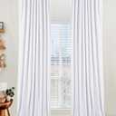 100% Blackout Shield Linen Blackout Curtains for Bedroom 104 Inches Long, Back Tab/Rod Pocket Living Room Drapes, Thermal Insulated Blackout Curtains 2 Panels Set, 50" W x 104" L, Bright White