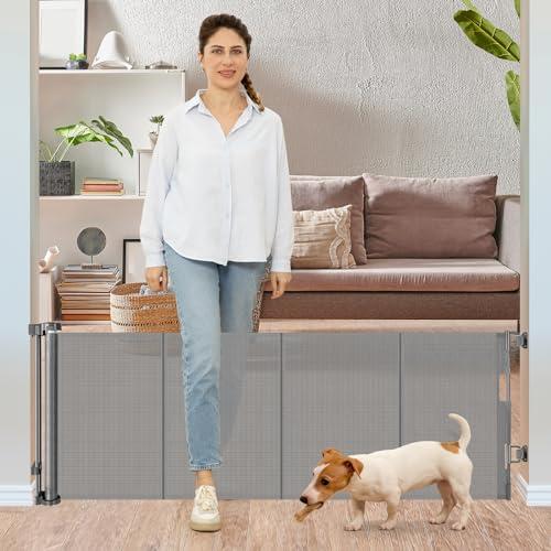 Amazon.com: 24 Inches Tall Retractable Baby gate for Dogs, Short Pet Gates to Step Over, Extends up to 55" Wide, Reinforced Mesh Doggie Gates for Indoors Outdoors Small Dog Gate for Stairs Puppy Gate (Grey) : Baby