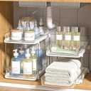 Delamu 2-Tier Multi-Purpose Bathroom Under Sink Organizers and Storage, Stackable Kitchen Pantry Organization, Pull Out Medicine Cabinet Organizer with Movable Dividers, White, 2 Pack