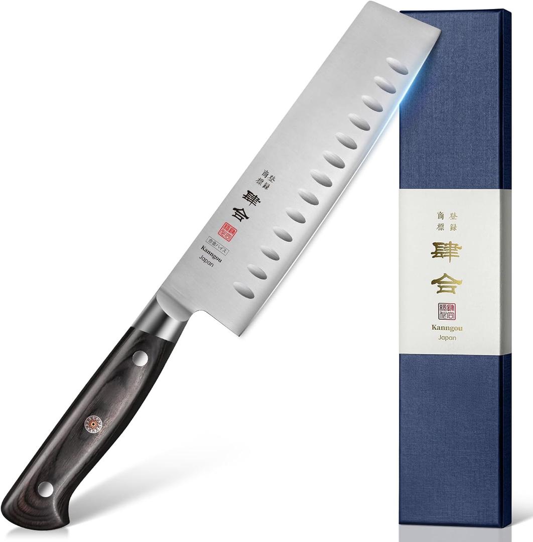 7 Inch Nakiri Knife Japanese Cleaver Knife, Japan AUS-8 Alloy Steel Kitchen Chopping Knife with Full-Tang Pakkawood Handle and Premium Gift Box (Classic Series)