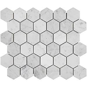 Adolif Carrara White Marble Mosaic Tile, Polished, Carrara White Marble Mosaic for Kitchen Bathroom Wall Floor Backsplash Shower, 5 Sheets, 2 Inch Hexagon