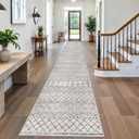 Washable Runner Rug 3x20 - Extra Long Runner Rugs for Hallways Low Pile Rug with Rubber Backing Floor Mat Non Slip Moroccan Indoor Carpet for Kitchen Bedroom Entryway 3x20 Geo Grey