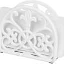 Home Basics Cast Iron Paper Napkin Holder/Freestanding Tissue Dispenser For Kitchen Countertops, Dining Table, Picnic Table, Indoor & Outdoor Use, Durable Storage and Organization Option (White) (5.62" x 2.18" x 4.6")