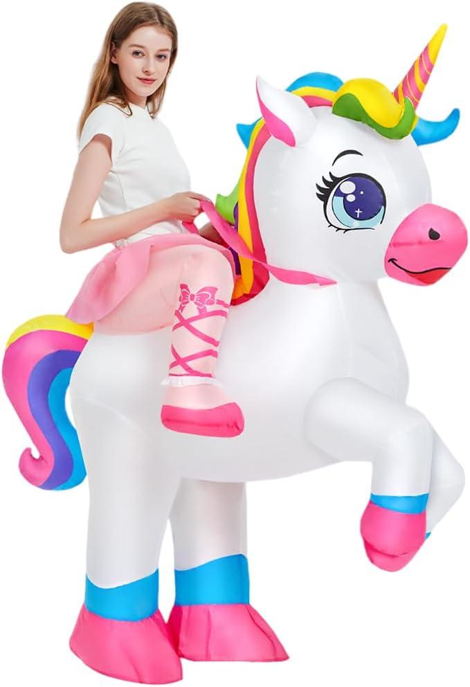 KOOY Inflatable Unicorn Costume Adult, Inflatable Costumes Women, Blow up Ride on Unicorn Costume for Women/Girls, Party Halloween Costumes, L