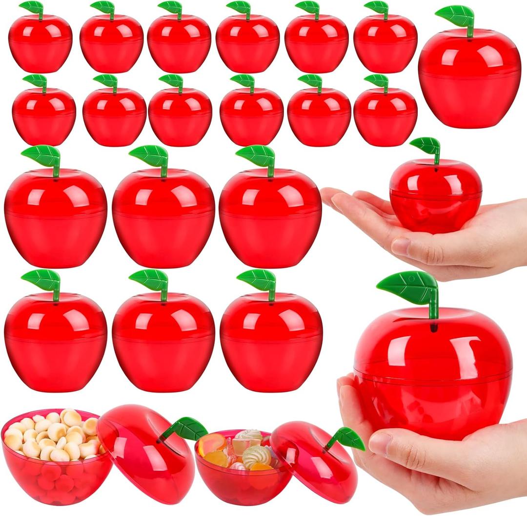 FOIMAS Plastic Apple Container,24pcs Red Apple Container Candy Boxes Jars Fillable Treat Box for Graduation Gift School Classroom Teacher Appreciation Gift Back to School Party Favor Supplies (3.5in 2.4in)