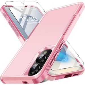 for Samsung Galaxy S25 Edge Case with Screen Protector, [Military Grade Drop Protection] Dual Layer Heavy Duty Shockproof Protective Phone Case for Samsung S25 Edge (Pink)