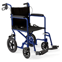 Medline Lightweight Foldable Transport Wheelchair with Handbrakes and 12-Inch Wheels, Blue Frame, Black Upholstery