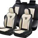 Leather Seat Covers, Seat Covers Full Set, Car Seat Protectors 5 Seats, Automotive Seat Covers Fit for Most Cars Trucks SUV- Black&Beige