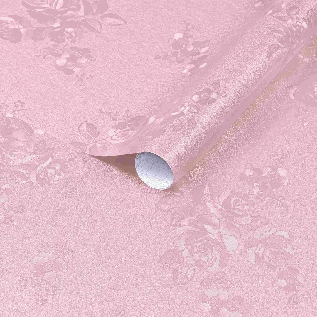 Dimoon 17.7''x236.2''Pink Peel and Stick Wallpaper Gothic Floral Wall Paper Contact Paper Closeout Renter Friendly Modern Self Adhesive(236.2''x17.7'', Pink Floral Textured)