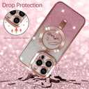 ZIYE Magnetic Case Designed for iPhone 14 Pro Glitter Case Luxury Plating Love Heart Compatible with MagSafe Clear Case with Camera Protector Protection Shockproof Cover for Women Girls-Pink