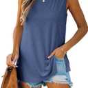 Imily Bela Womens Loose Fit Casual Flowy Tank Tops Crewneck Trendy Sleeveless Side Split Summer Tops Clothes Outfits 2025 (Medium, Navy)