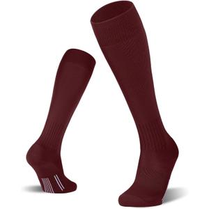 FITRELL 2/3 Pack Soccer Socks Baseball Softball For Youth Kids Boys Girls, Over-The-Calf Football Socks for Adult Men Women (Maroon, Medium)
