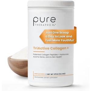 Pure Therapro Rx TriActive Collagen Plus, Collagen Powder for Hair, Skin, Nails, Bones & Joints, Hydrolyzed Collagen Powder w/Patented Peptides, Unflavored Multi Collagen Protein Powder, 30 Servings