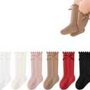 Baby Toddler Girls Ruffle Socks Newborn Infant Girl's Knee High Solid Cotton Long Socks (1-3T, Knit Bow-6 Pairs)
