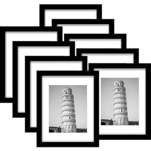 Wiscet 11x14 Picture Frame Set of 9, Display Pictures 8x10 with Mat or 11x14 Without Mat, Photo Frame for Wall Mounting or Tabletop Display, Black