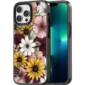 Compatible for iPhone 13 Pro Max Case Cute Aesthetic - Durable Shockproof 6.6 ft Drop Impact Phone Case Cover with Funny Fashion Sunflower 6.7" Black