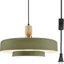 Olive Green Pendant Lamp Plug in Hanging Light for Island Living Room, Mid Century Chandelier with Metal Shade On/Off Switch Adjustable 14.75FT Wire for Bedroom Kitchen Island Light