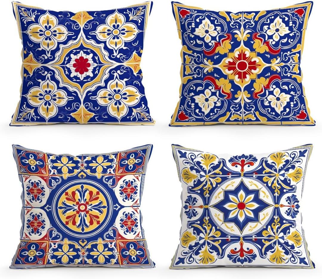 Bohemian Geometric Throw Pillow Covers, 18X18 inch Set of 4 Square Modern Outdoor Pillow Cases Decorative Cushion Covers, for Home Couch Sofa Car Decor